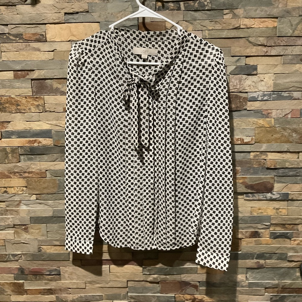 Loft Black and White Flower Dot Blouse